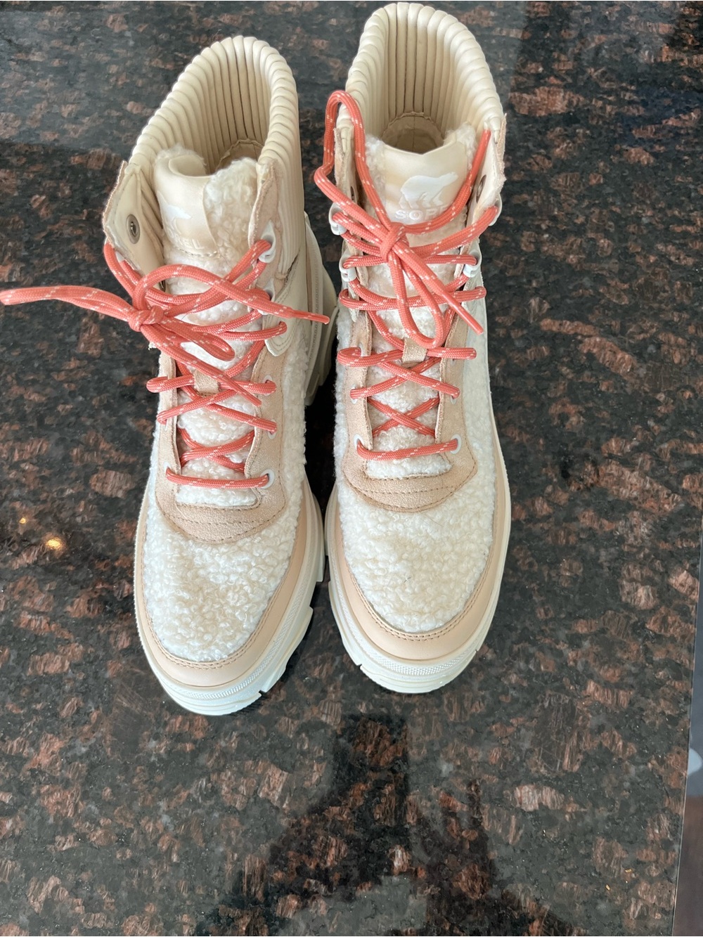 Sorel Women's Cream Sherpa Lace-Up Boots with Coral Laces